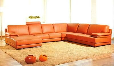 39&quot; Orange Leather and Wood Sectional Sofa