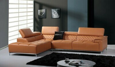 36&quot; Orange Leather Foam Metal and Wood Sectional Sofa