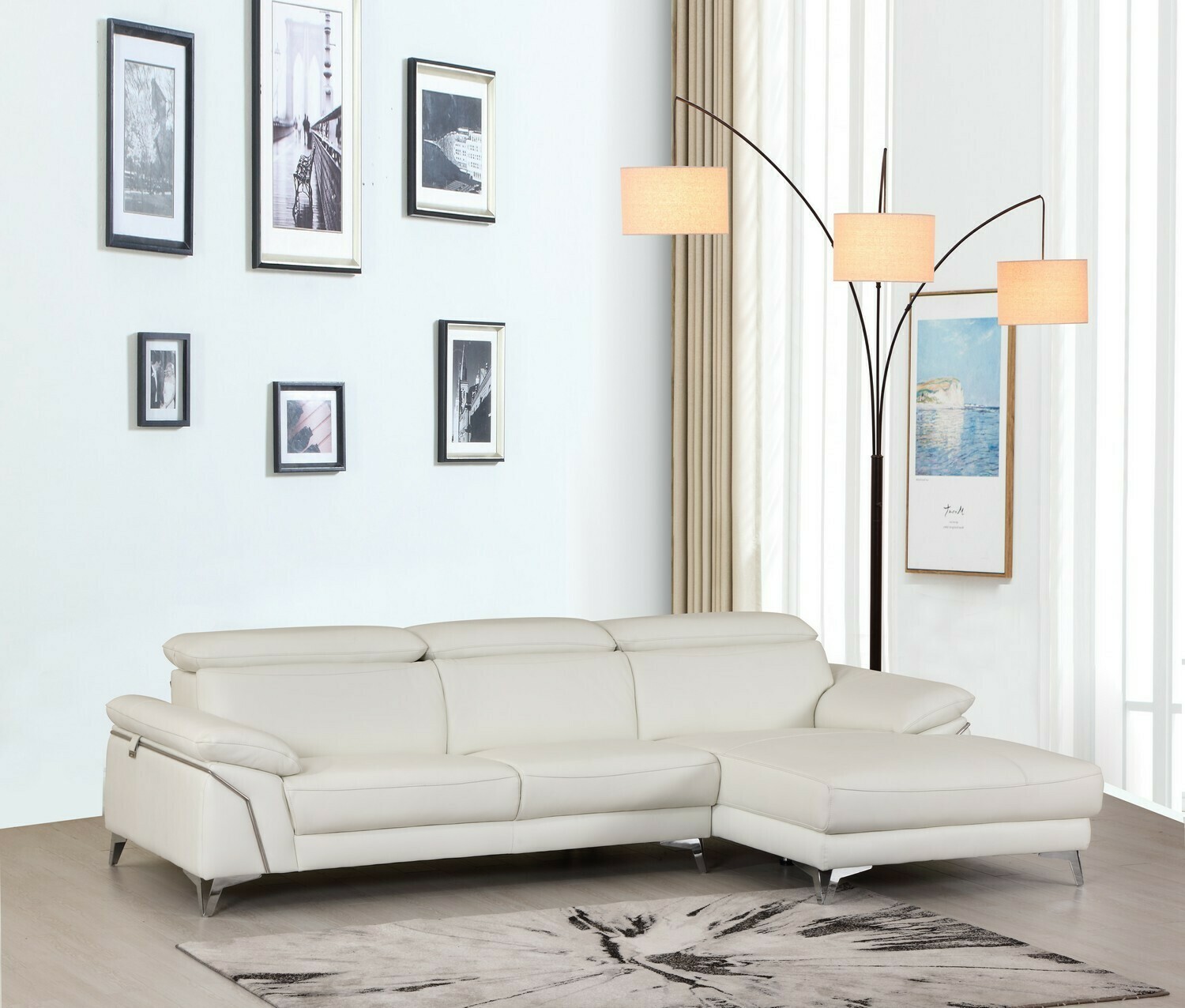 181&#39;&#39; X 41&#39;&#39; X 39&#39;&#39; Modern White Leather Sectional