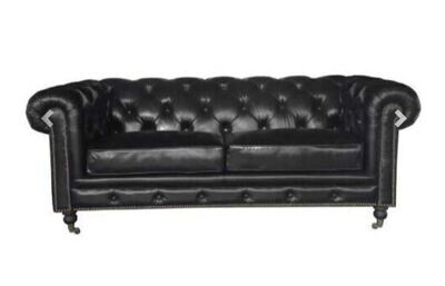 Black Leather Classic Sofa 2 Places