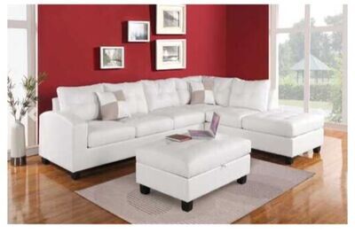 78&quot; X 33&quot; X 34&quot; White Bonded Leather Reversible Sectional Sofa With 2 Pillows