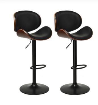 Set of 2 Adjustable Swivel PU Leather Bar Stools with Iron Base and Curved Footrest
