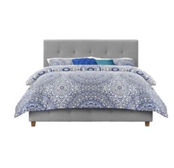 Queen size Grey Linen Upholstered Platform Bed with Button-Tufted Headboard