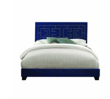 64&quot; X 86&quot; X 50&quot; Dark Blue Velvet Upholstered Bed Wood Leg Queen Bed