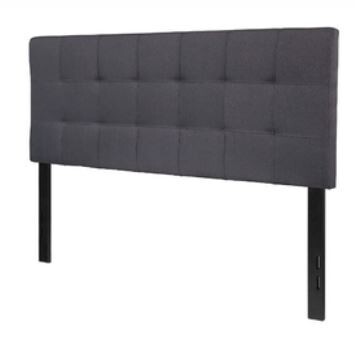 Full size Dark Grey Fabric Linen Upholstered Panel Headboard