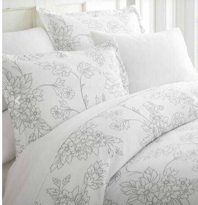 Case of [12] Queen Vine Pattern 3 Piece Duvet Cover Set - Gray