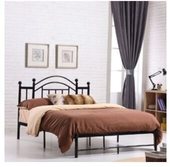 Full size Black Platform Bed Frame with Metal Slats and Headboard