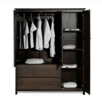 Espresso Wood Finish Bedroom Wardrobe Armoire Cabinet Closet