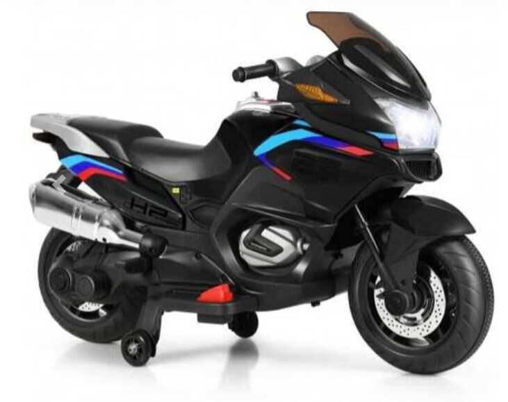 12V Kids Ride On Motorcycle Electric Motor Bike-Black - Color: Black