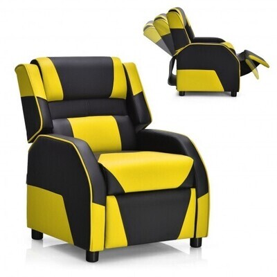 Kids Youth PU Leather Gaming Sofa Recliner with Headrest and Footrest-Yellow - Color: Yellow