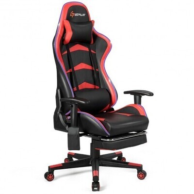 Massage LED Gaming Chair with Lumbar Support and Footrest-Red - Color: Red - Size: 28.5&quot; x 28.5&quot; x (50&quot; - 54&quot;)