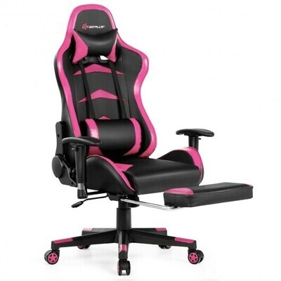 Massage Gaming Chair with Footrest-Pink - Color: Pink