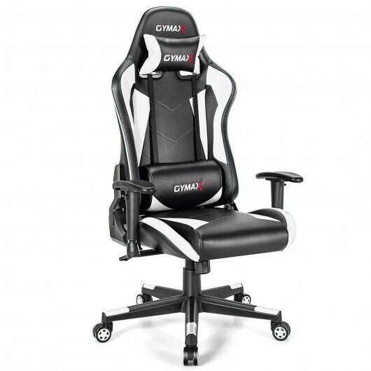 Gaming Chair Adjustable Swivel Racing Style Computer Office Chair-White - Color: White