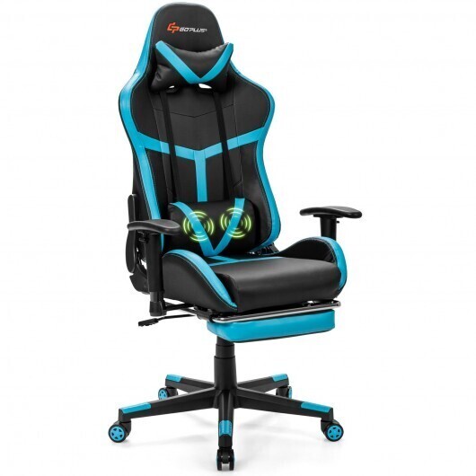 Reclining Racing Chair with Lumbar Support Footrest-Blue - Color: Blue