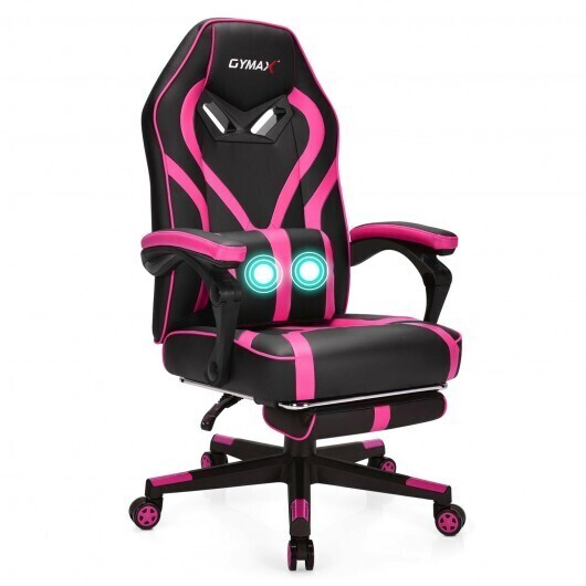 Computer Massage Gaming Recliner Chair with Footrest-Pink - Color: Pink