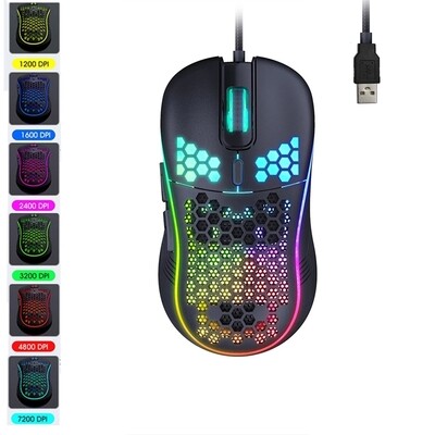 7200 DPI RGB USB Wired  Gaming  Mouse Lightweight Honeycomb Shell Mouse Ergonomic Mice For Computer Game PC Black
