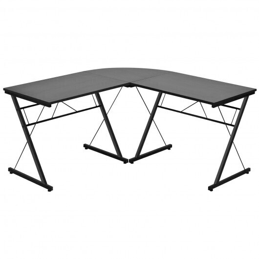 59&quot; L-Shaped Corner Desk Computer Table for Home Office Study Workstation-Black - Color: Black