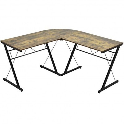 59&quot; L-Shaped Corner Desk Computer Table for Home Office Study Workstation-Brown - Color: Brown