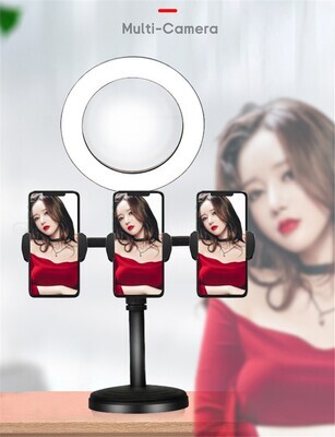 Color: Black, style: B - Live Streaming Phone Holder with Dimmable LED Ring Fill Light and 3 Phone Clips Hot Youtuber&#39;s Video Live Desk Liftable Stand