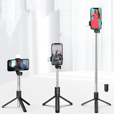 Color: Black, style: With selfie stick - Bluetooth Fill Light Selfie Stick Outdoor Live Broadcast Integrated Tripod Phone Holder