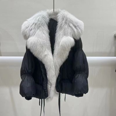 Short Loose Big Fur Collar White Duck Down Jacket Women&#39;s Coat