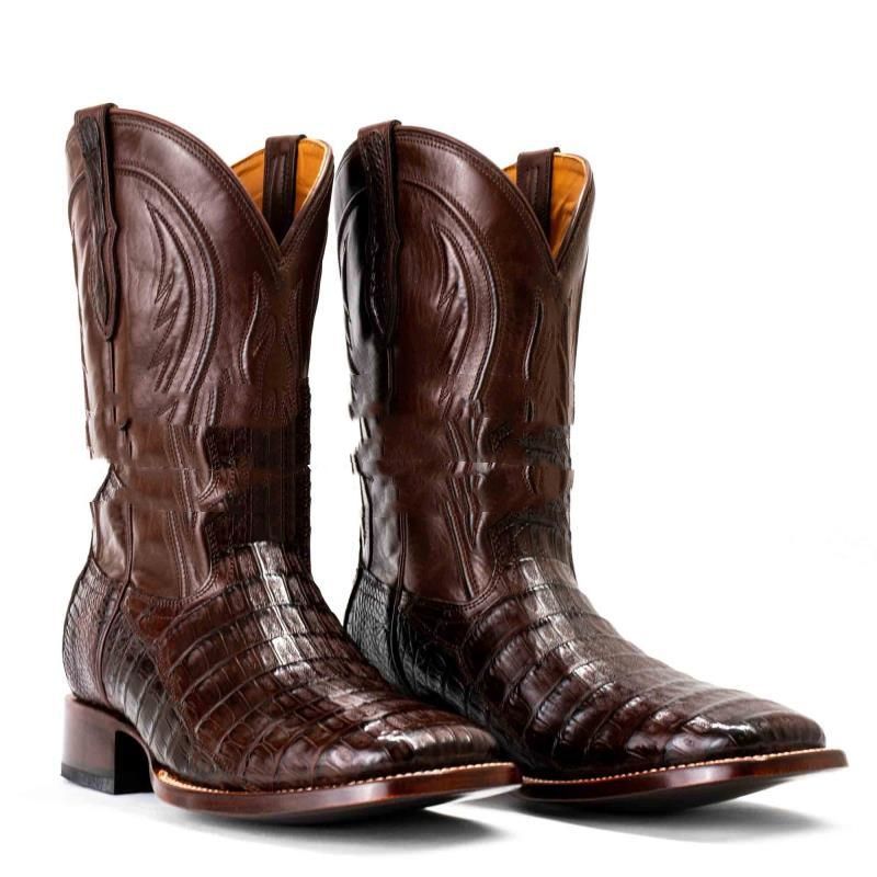 Color: Dark Brown, Size: 41 - Embroidered Tube Edge Stitching Plaid Pointed Men&#39;s Boots