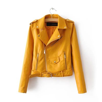 Color: Yellow, Size: L - 2021 autumn and winter women&#39;s clothing coat Korean version of the Korean version of women&#39;s leather jacket fashion women&#39;s clothing wholesale