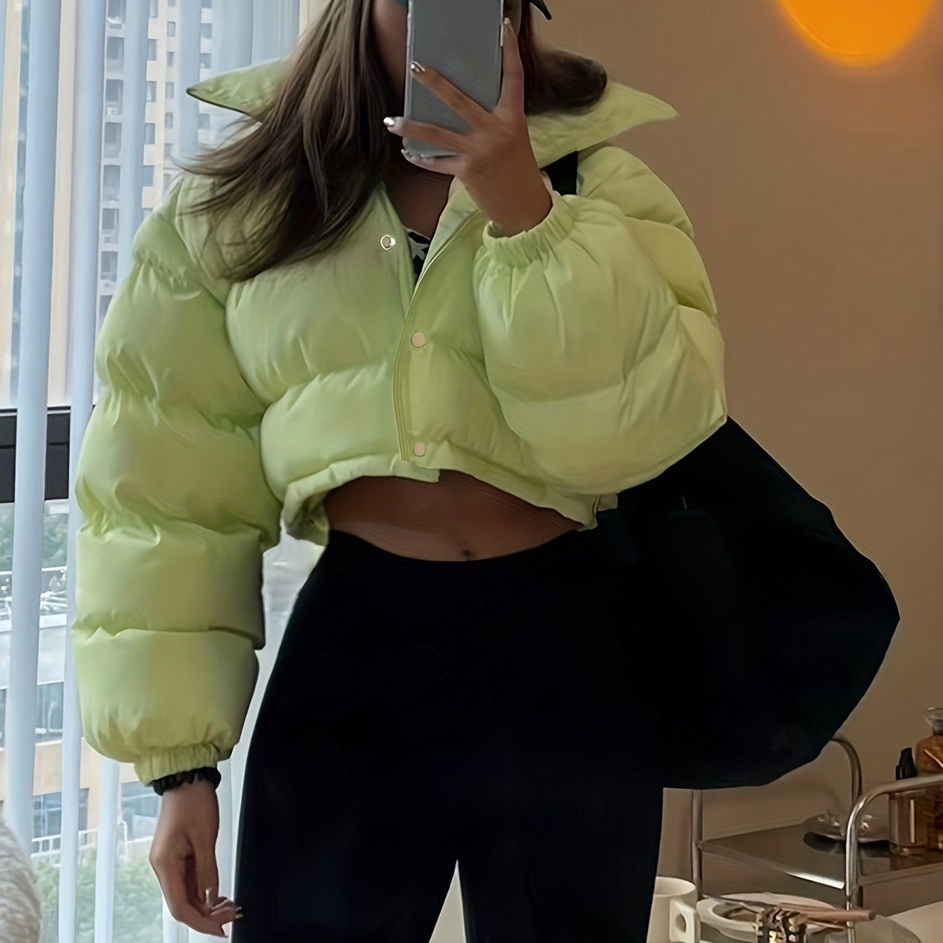 Solid Full Zipper Crop Coat, Warm Stand Collar Lightweight Coat, Outerwear For Fall &amp; Winter, Women&#39;s Clothing