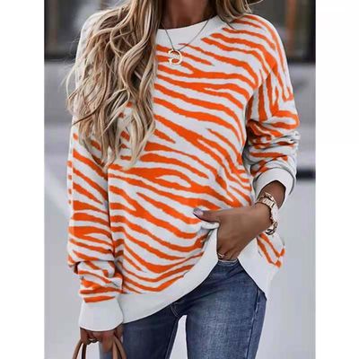Autumn and Winter Women&#39;s Clothing Tie-dye Striped Printed Long-sleeved Top T-shirt Women