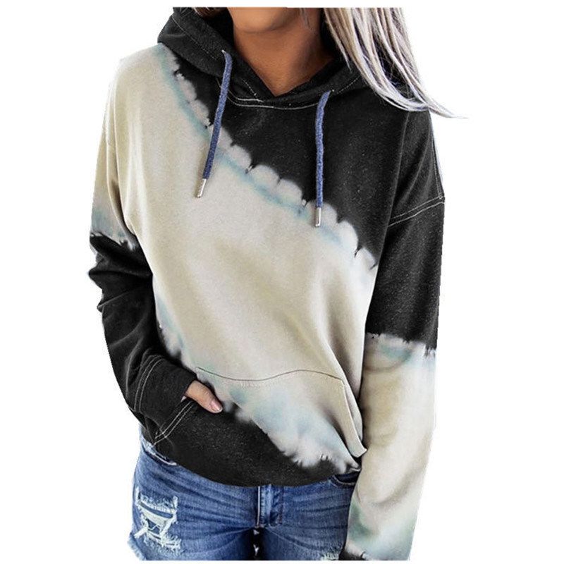 Autumn and Winter Women&#39;s Clothing Loose Tie-dye Printing Long-sleeved Hooded Sweater T-shirt