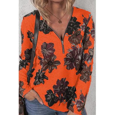 European and American Autumn and Winter Women&#39;s Clothing Zipper Pull Print Long-sleeved Loose T-shirt Women&#39;s Top