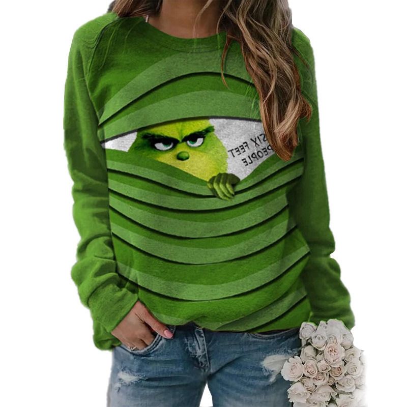 New Autumn and Winter Women&#39;s Clothing Funny Printed Christmas Sweater Long-sleeved T-shirt Top