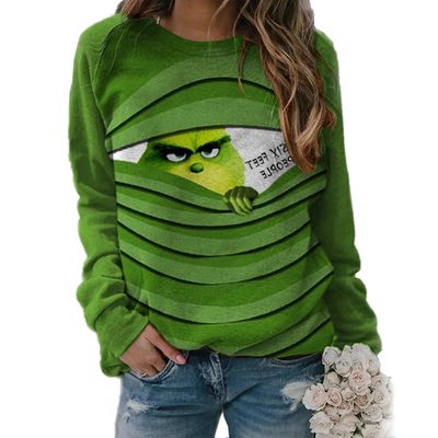 New Autumn and Winter Women&#39;s Clothing Funny Printed Christmas Sweater Long-sleeved T-shirt Top