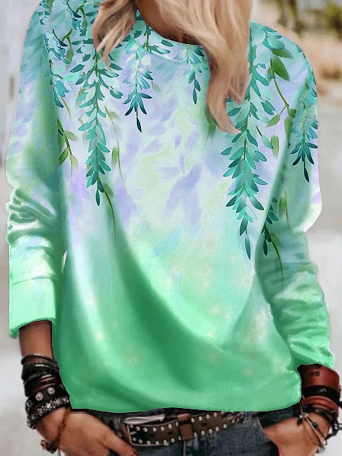 Hedging Long-sleeved Printing Loose Round Spring and Summer Casual T-shirt Women&#39;s Clothing