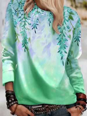 Hedging Long-sleeved Printing Loose Round Spring and Summer Casual T-shirt Women&#39;s Clothing