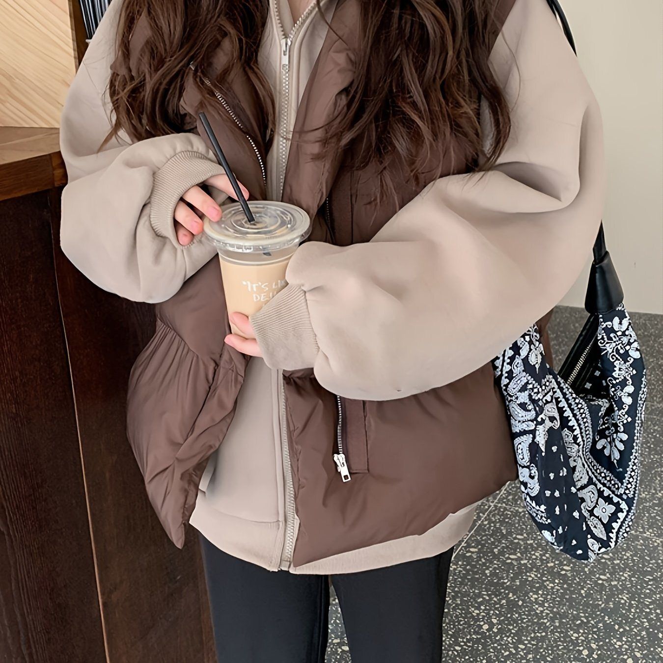 Winter Lapel Puffer Vest , Casual Pocket Fashion Loose Puffer Vest, Women&#39;s Clothing