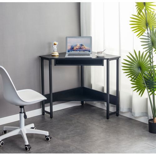Computer Desk; Corner Desk With Smooth Keyboard Tray&amp; Storage Shelves ; Compact Home Office; Small Desk With Sturdy Steel Frame As Workstation For Small Space; BLACK; 28.34&#39;&#39;L 24&#39;&#39;W 30.11&#39;&#39;H