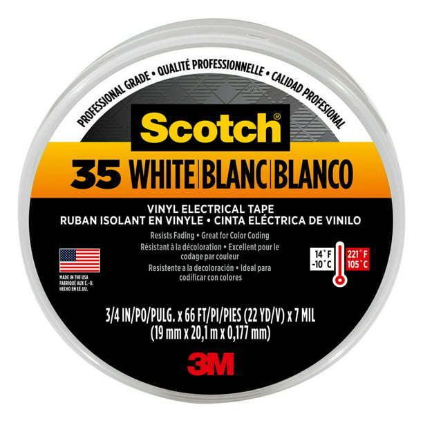 Scotch Professional Electrical Tape, White, 3/4 in. X 66 ft. X 7 mil