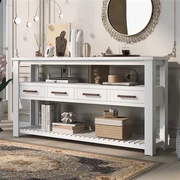 62.2&#39;&#39; Modern Console Table Sofa Table for Living Room with 4 Drawers and 2 Shelves