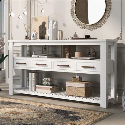 62.2&#39;&#39; Modern Console Table Sofa Table for Living Room with 4 Drawers and 2 Shelves