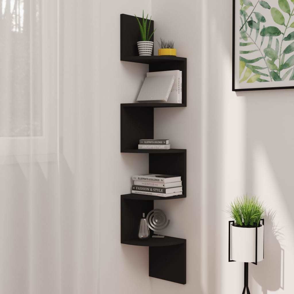 Wall Corner Shelf Black 7.5&quot;x7.5&quot;x48.4&quot; Engineered Wood