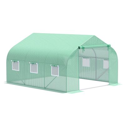 Outsunny 12' x 10' x 7' Outdoor Walk-in Greenhouse, Tunnel Green House with Roll-up Windows, Zippered Door, PE Cover, Heavy Duty Steel Frame, Green Outsunny 12' x 10' x 7' Outdoor Walk-in Greenhouse, Tunnel Green House with Roll-up Windows, Zippered Door, PE Cover, Heavy Duty Steel Frame, Green