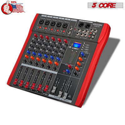 5 Core Audio Mixer 6 Channel DJ Sound Board w Bluetooth USB PC Recording Professional PA Analog Mixing Interface for Karaoke Singing Music Podcast Consola De Audio - MX 6CH