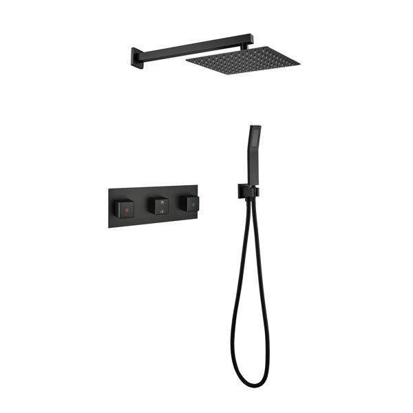 Brass Matte Black Shower Faucet Set Shower System 10 Inch Rainfall Shower Head with Handheld Sprayer Bathroom Luxury Rain Mixer Combo