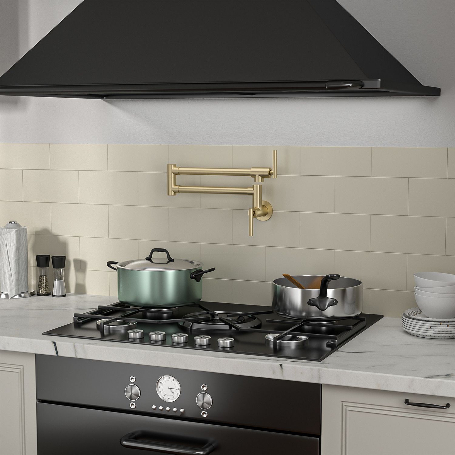 Traditional Wall Mount Stove Swing Arm Folding 2 Handles 360&amp;deg;Rotation Dual Joints Pot Filler Kitchen Faucet with ABS Faucet Aerator