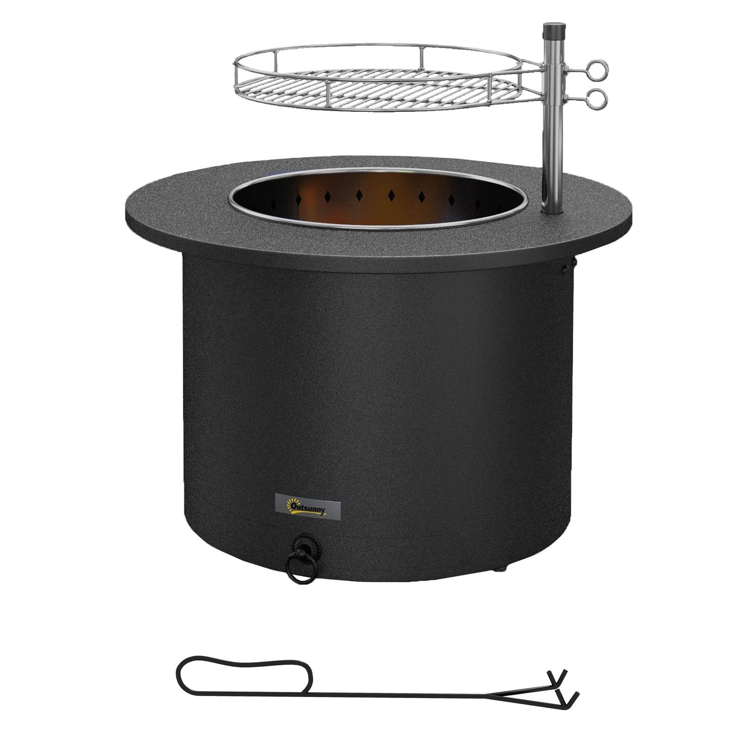 Outsunny 2-in-1 Smokeless Fire Pit, BBQ Grill, 25&quot; Portable Wood Burning Firepit with Cooking Grate, Ash Tray &amp; Poker, Low Smoke Camping Bonfire Stove for Patio Picnic, Stainless Steel, Black