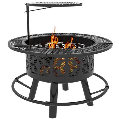 Outsunny 2-in-1 Fire Pit, BBQ Grill, 33" Portable Wood Burning Firepit with Adjustable Cooking Grate, Pan and Poker, Camping Bonfire Stove for Backyard, Patio, Picnic, Black Outsunny 2-in-1 Fire Pit, BBQ Grill, 33" Portable Wood Burning Firepit with Adjustable Cooking Grate, Pan and Poker, Camping Bonfire Stove for Backyard, Patio, Picnic, Black