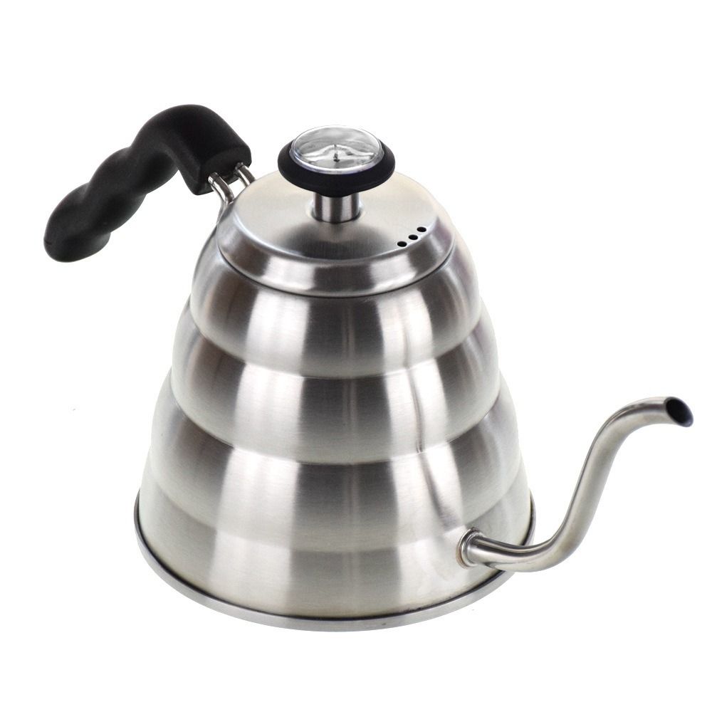 Gooseneck Kettle with Thermometer (40 fl oz) Stainless Steel Coffee Kettle Tea Kettle Ergonomic Hand Drip Pour Over Suitable for all Stove-tops and Induction Triple Layer