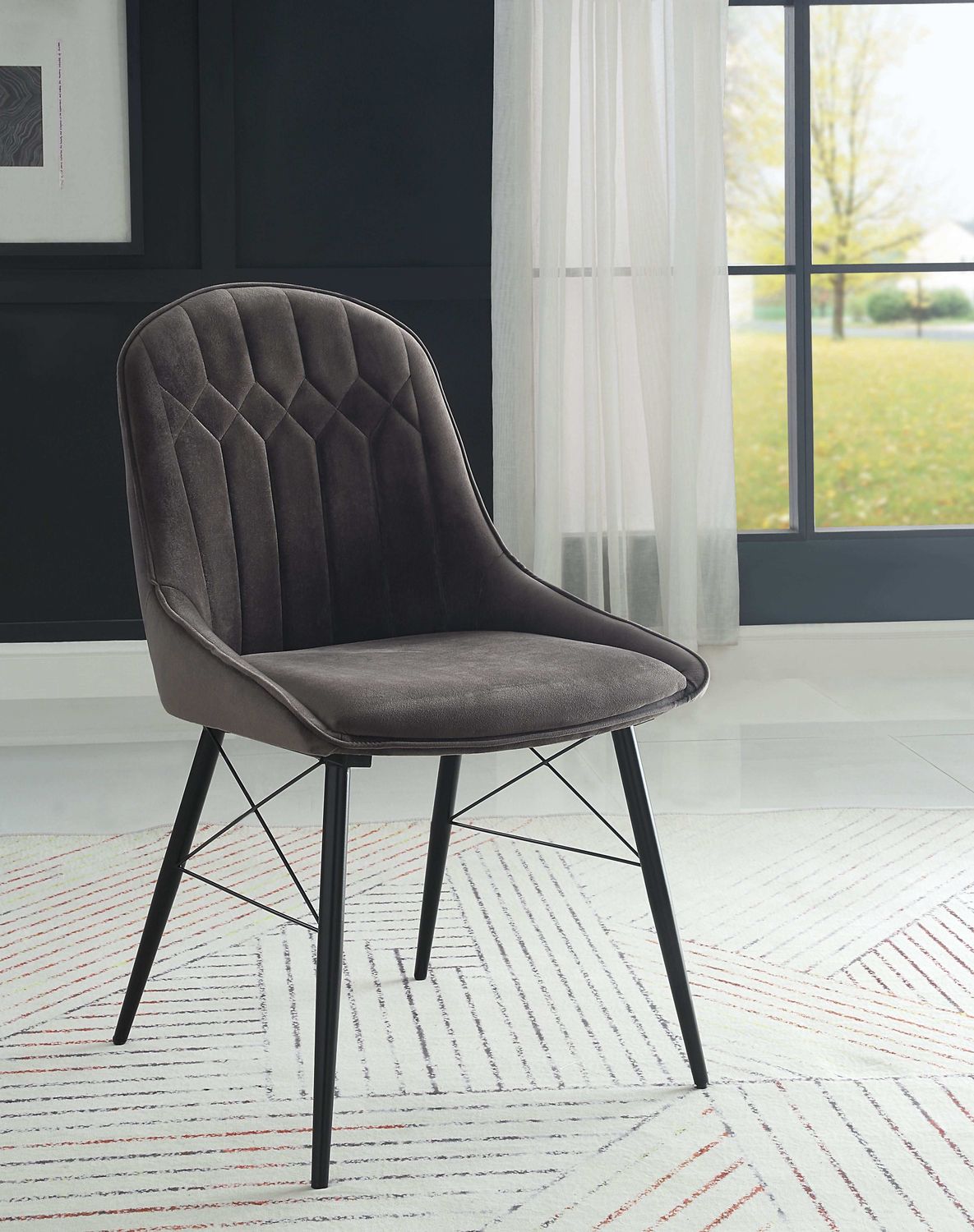 ACME Abraham Side Chair, Gray Fabric &amp; Black Finish 74016