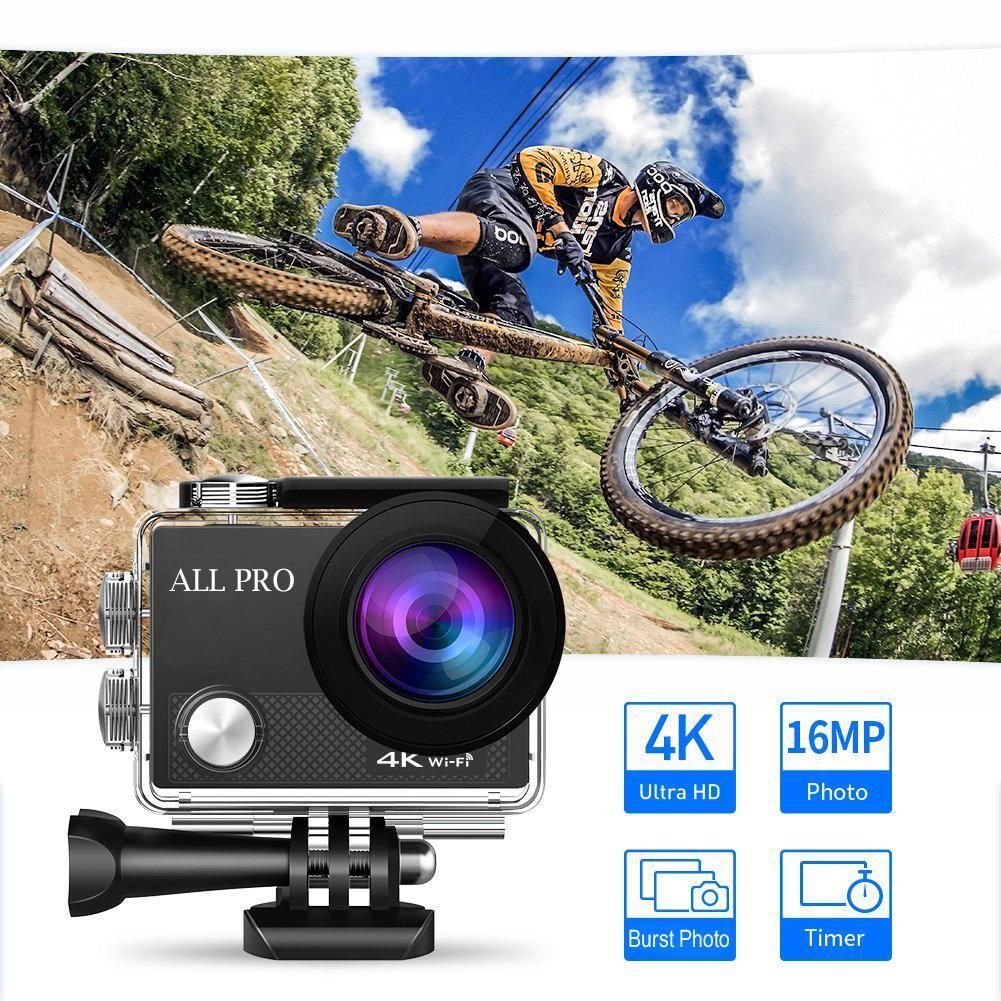 Color: Blue - 4K  Waterproof All Digital UHD WiFi Camera + RF Remote And Accessories